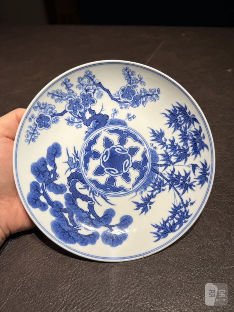 清道光 “戊申年蕙亭制造”青花松竹梅纹盘 - 图3